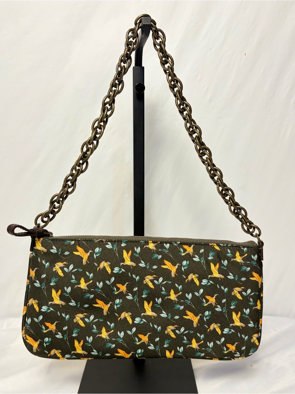 J.Crew NWOT Silk Small Bird Handbag with Antique Brass Chain Strap